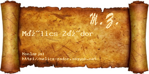 Málics Zádor névjegykártya